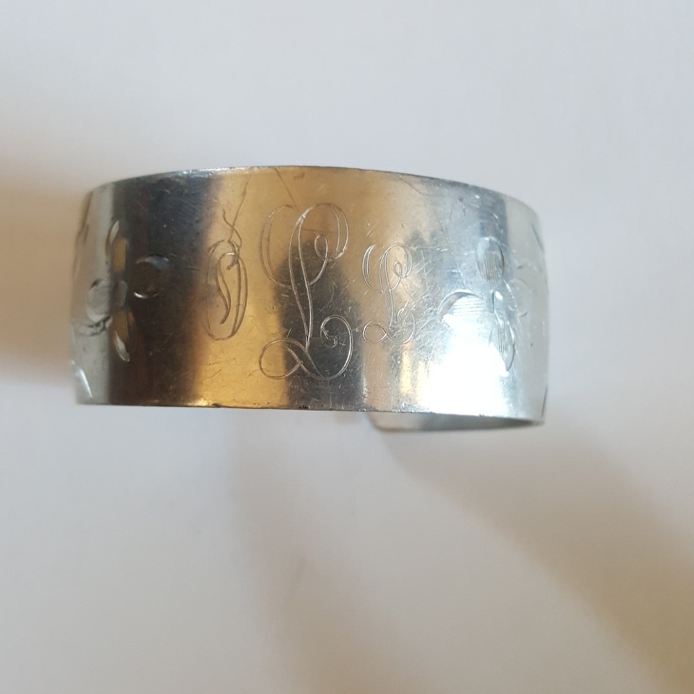 NEM pewter monogrammed LLO cuff bracelet adjustabl